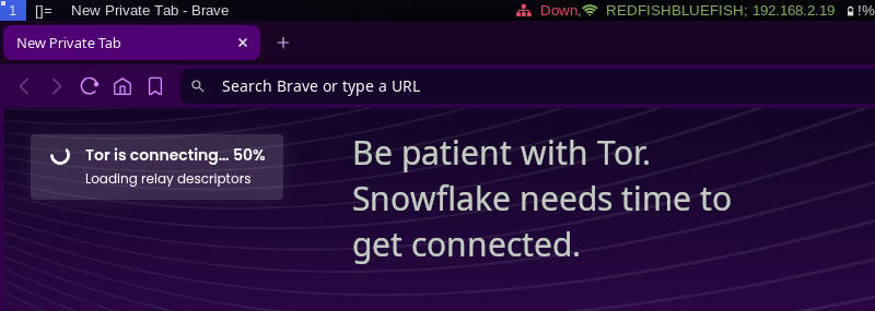 Sometimes the Tor connection process through Snowflake takes time;
    be paient and let it run.
