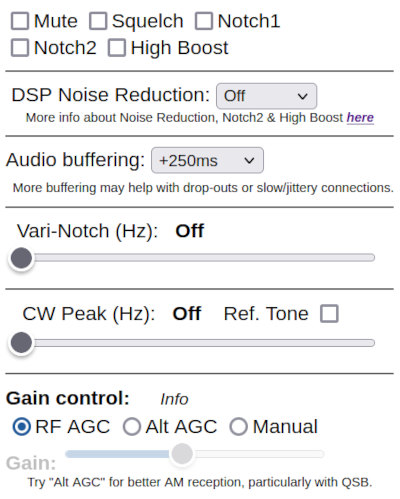 WebSDR Controls for new DSP filters.