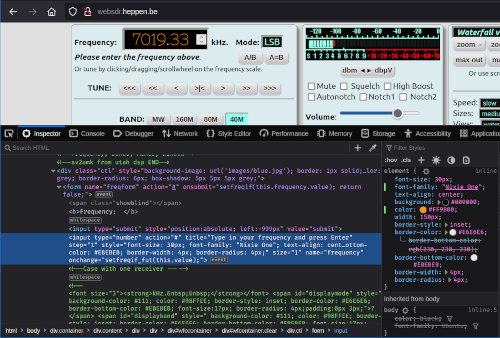 Belgium WebSDR page layout